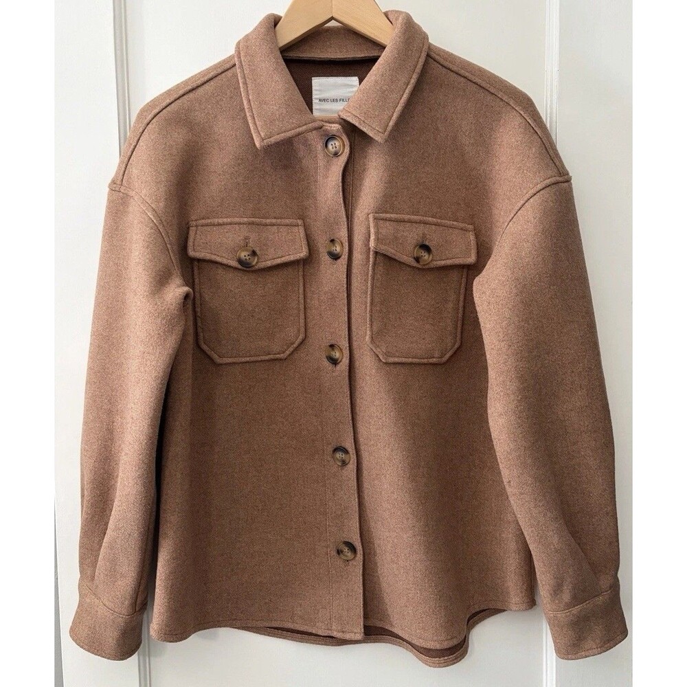 Avec Les Filles Camel Oversized Shirt‎ Jacket Shacket Tan Brown Layer Small